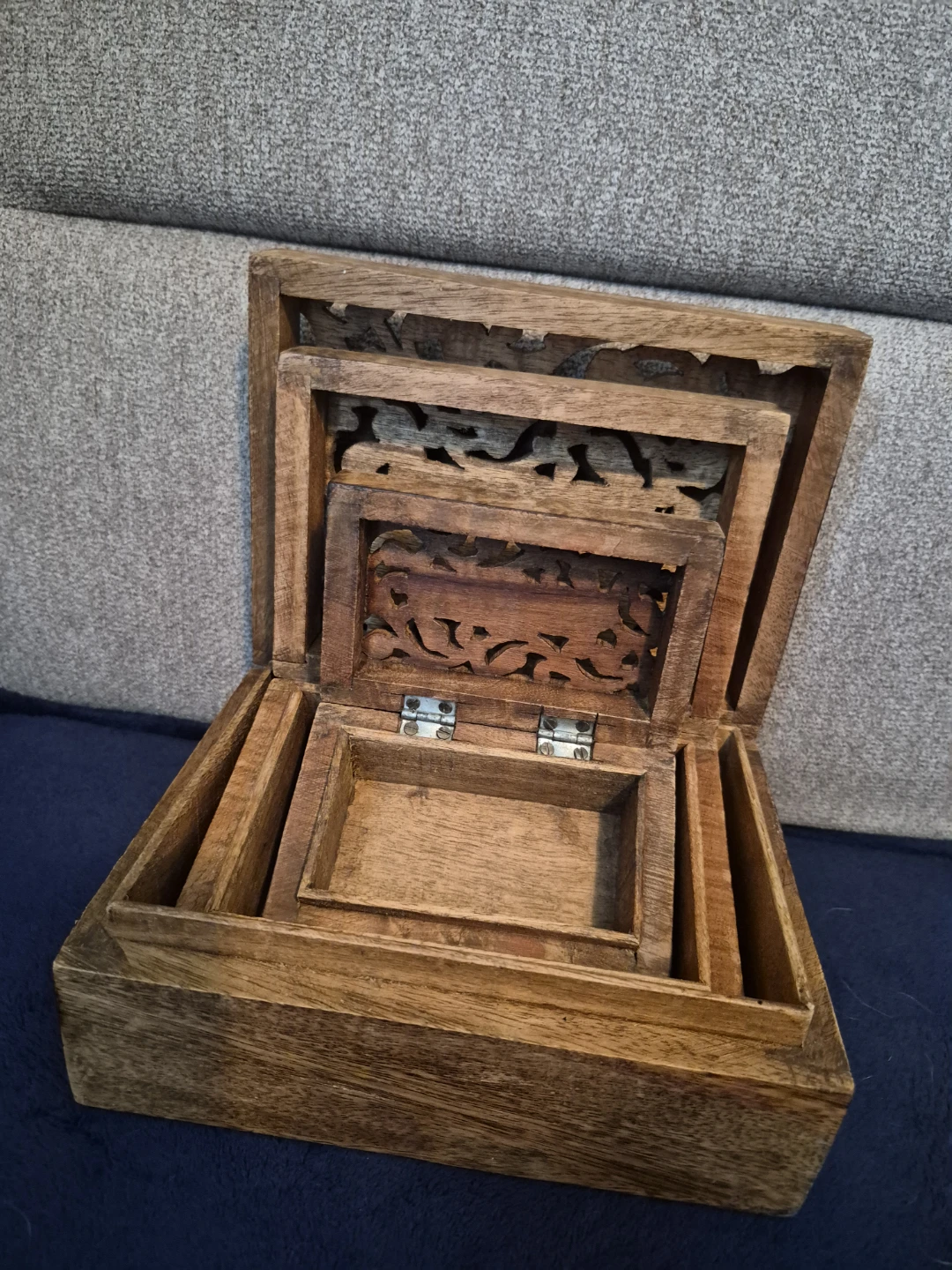 Set of 3 Carved Wooden Boxes - photo 3