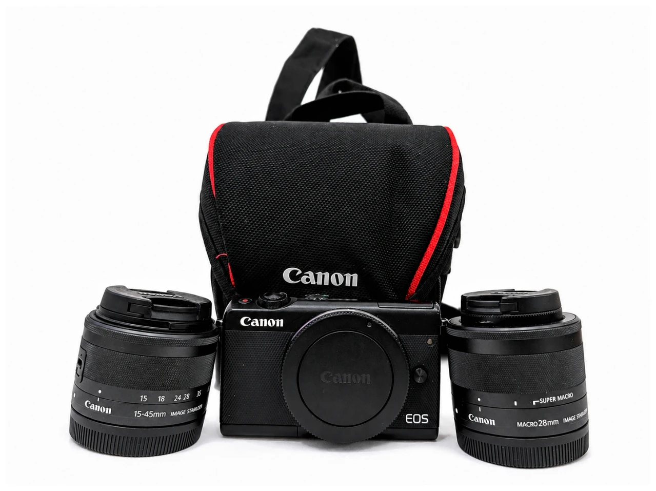 Canon M100 Mirrorless + 2 Lenses, Charger & Bag
