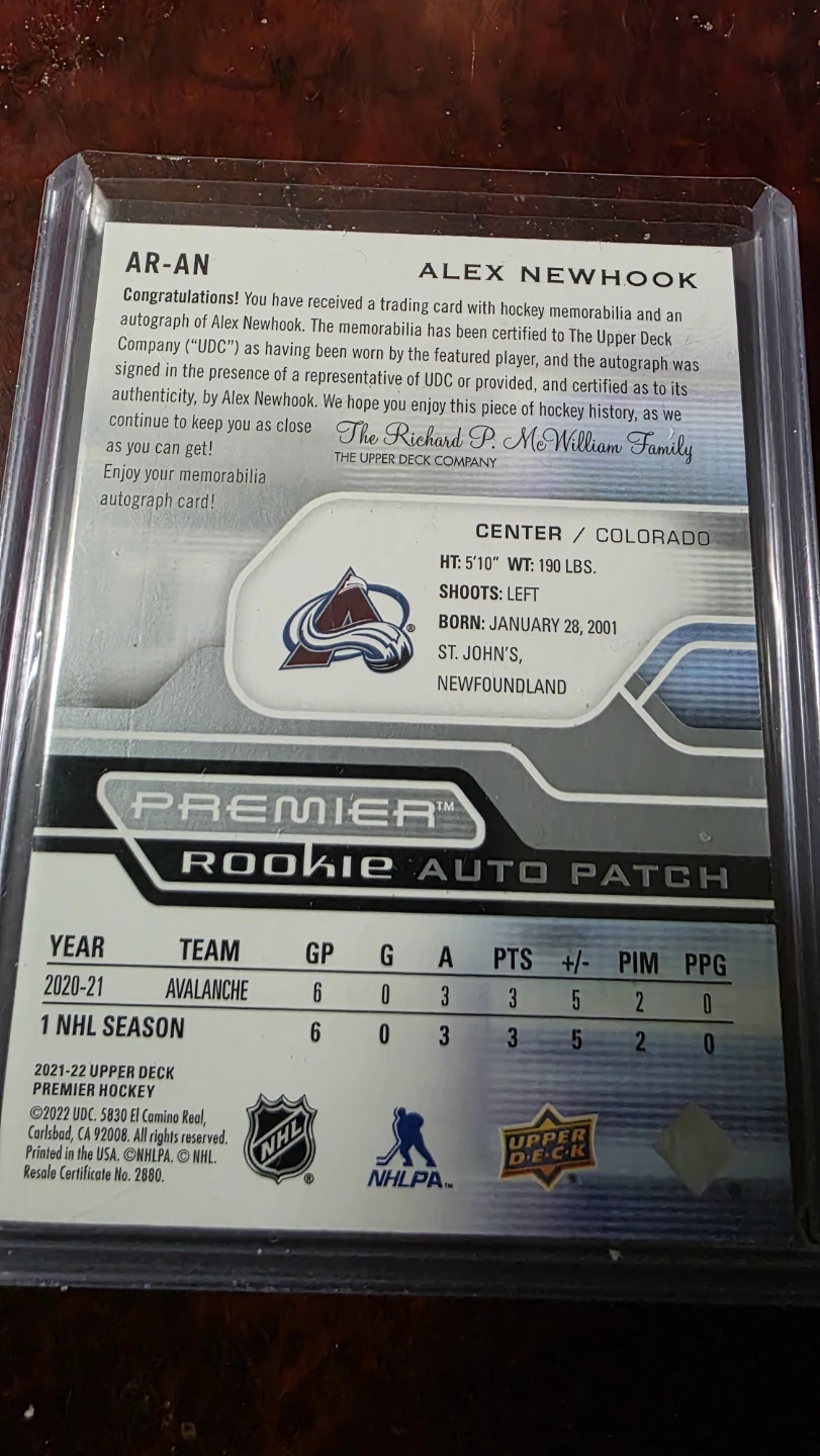 Alex Newhook 2020-21 Premier Rookie Auto Patch 183/249 - photo 2