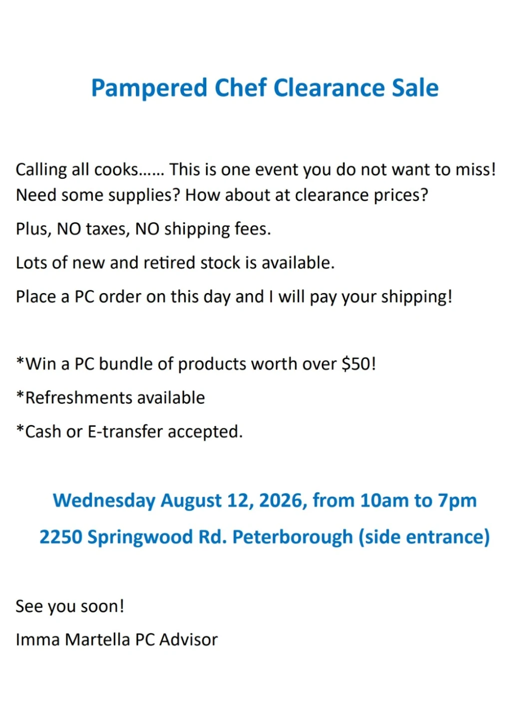Pampered Chef Clearance Sale Event
