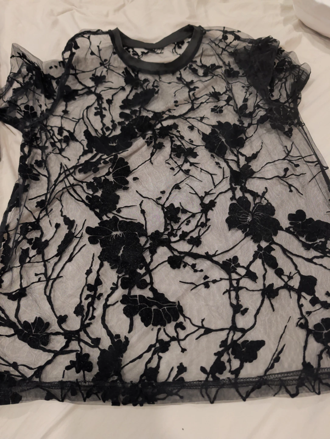 Black Floral Sheer Mesh Top