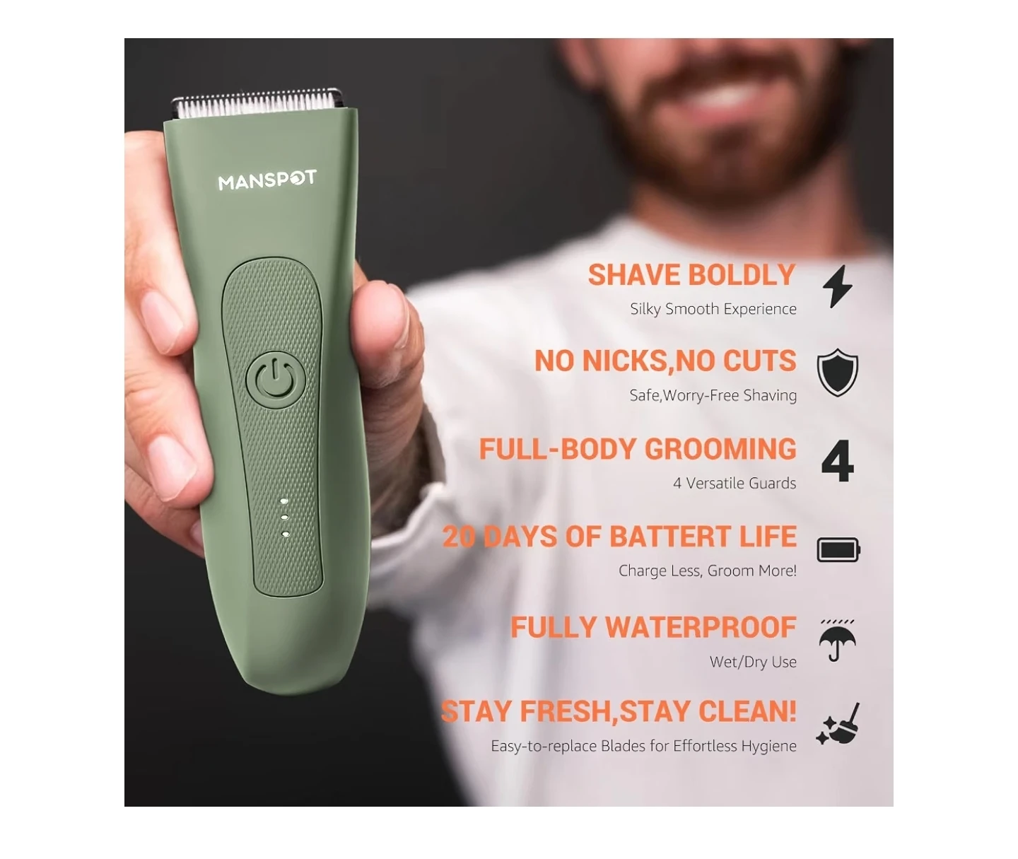 MANSPOT Men's Premium Body Trimmer - Green - photo 3