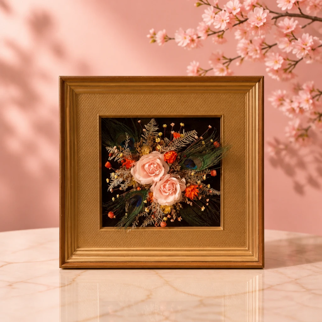 Vintage 3D Framed Dried Flower Arrangement