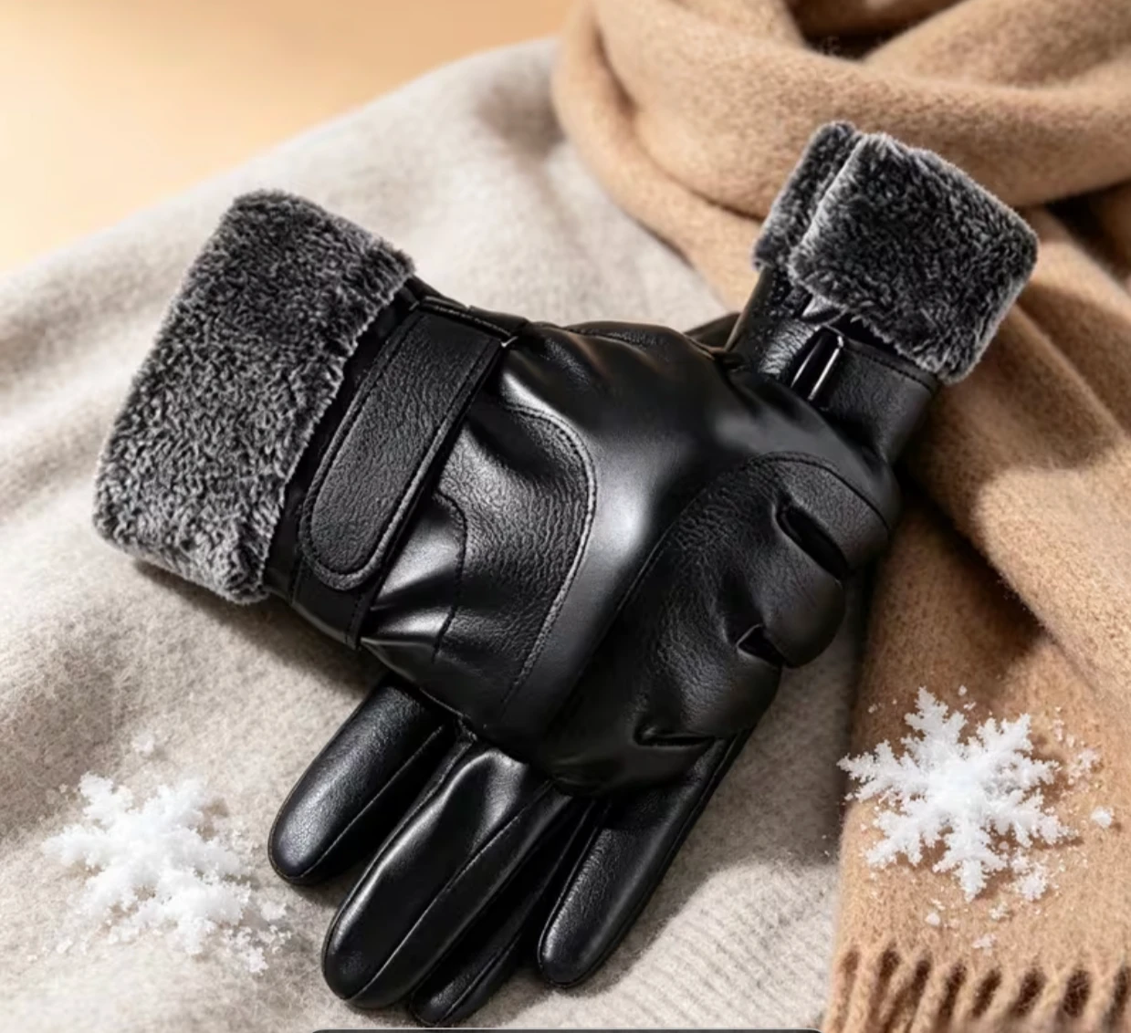 Black Leather Gloves with Fur Lining - photo 4