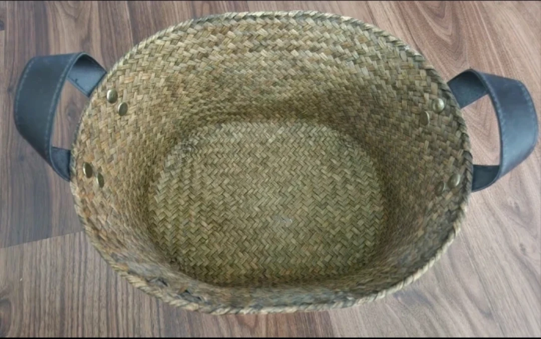 🏈 Woven Straw Basket with Leather Handles