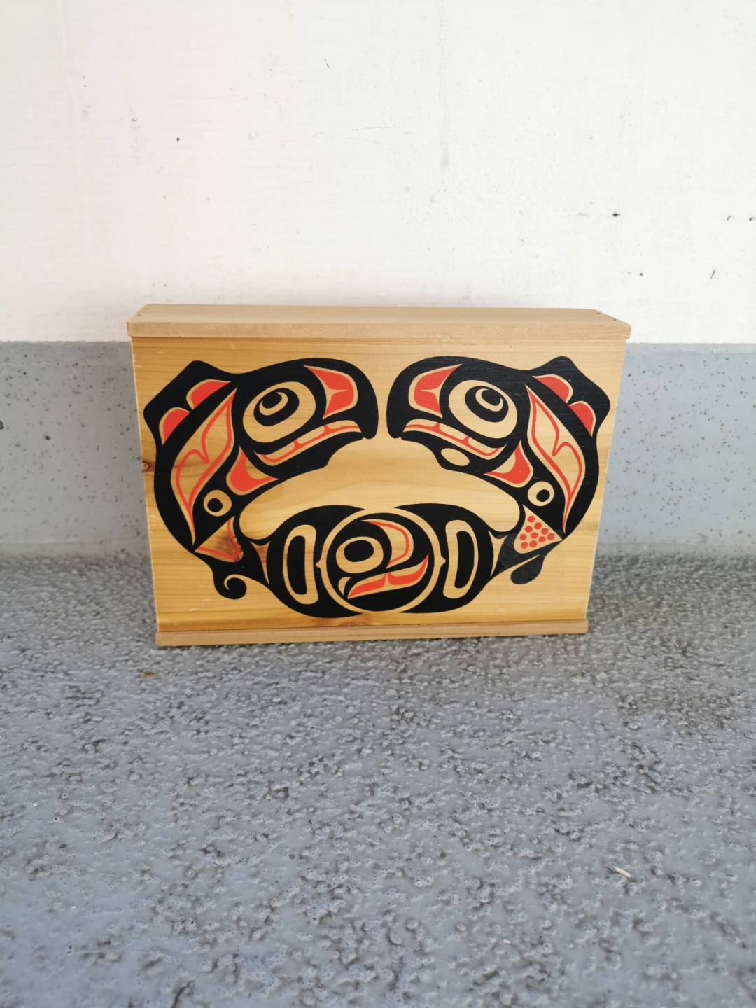 Vintage Indigenous West Coast Art Sliding Lid Wooden Box