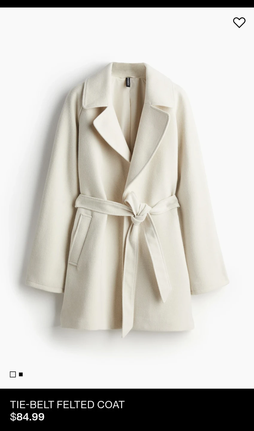 New H&M Divided Tie-Belt Felted Coat