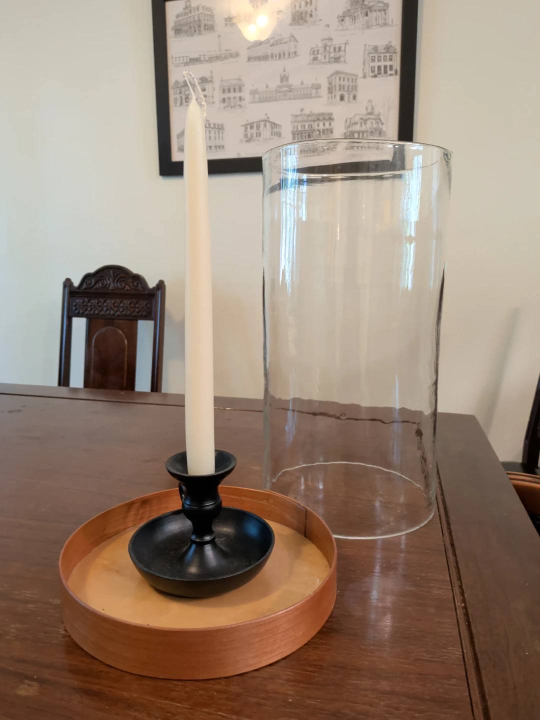 Glass Hurricane Candle Holder with Wood Base - photo 2