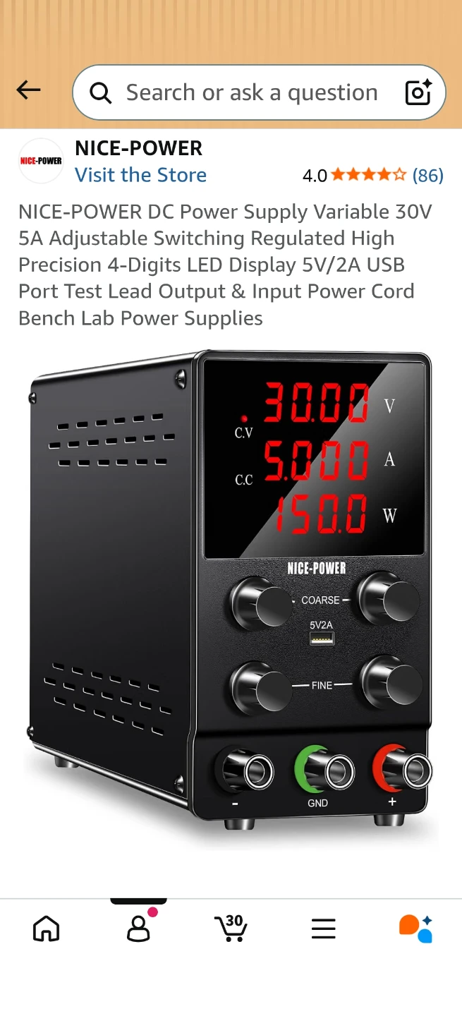 NICE-POWER DC Variable Bench Power Supply 30V 5A