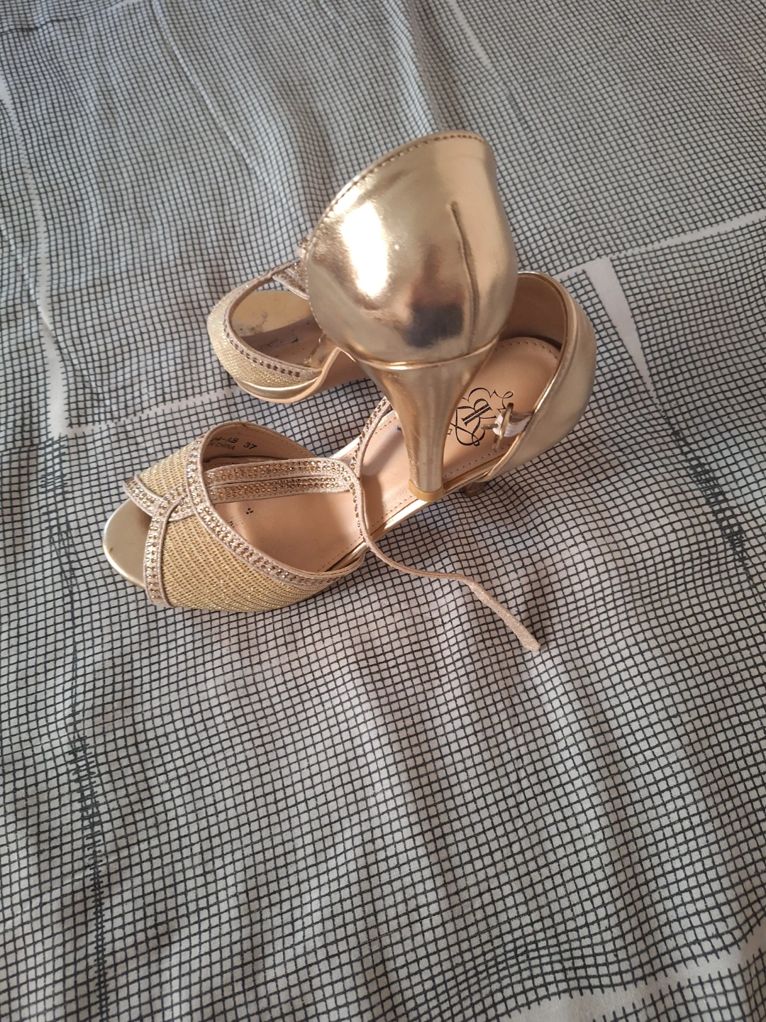 Gold Rhinestone Peep-Toe Heels