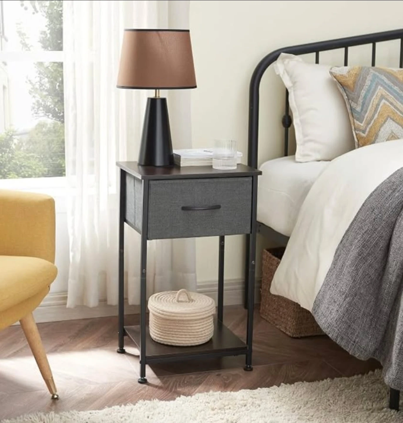Set of 2 - Gray Fabric Drawer Nightstand with Metal Frame - photo 2