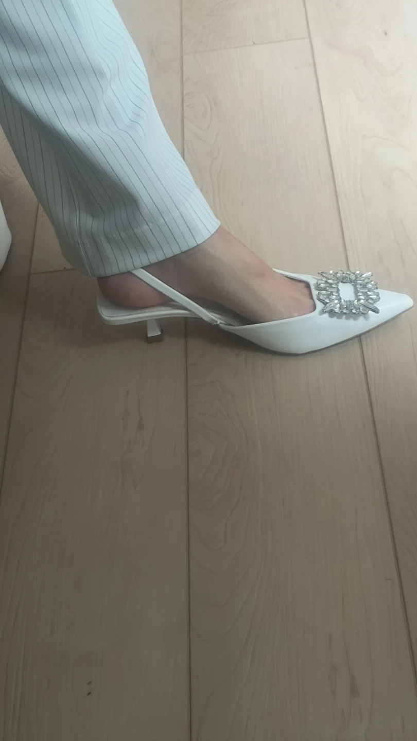 White Rhinestone Slingback Heels – Size 8 / 38