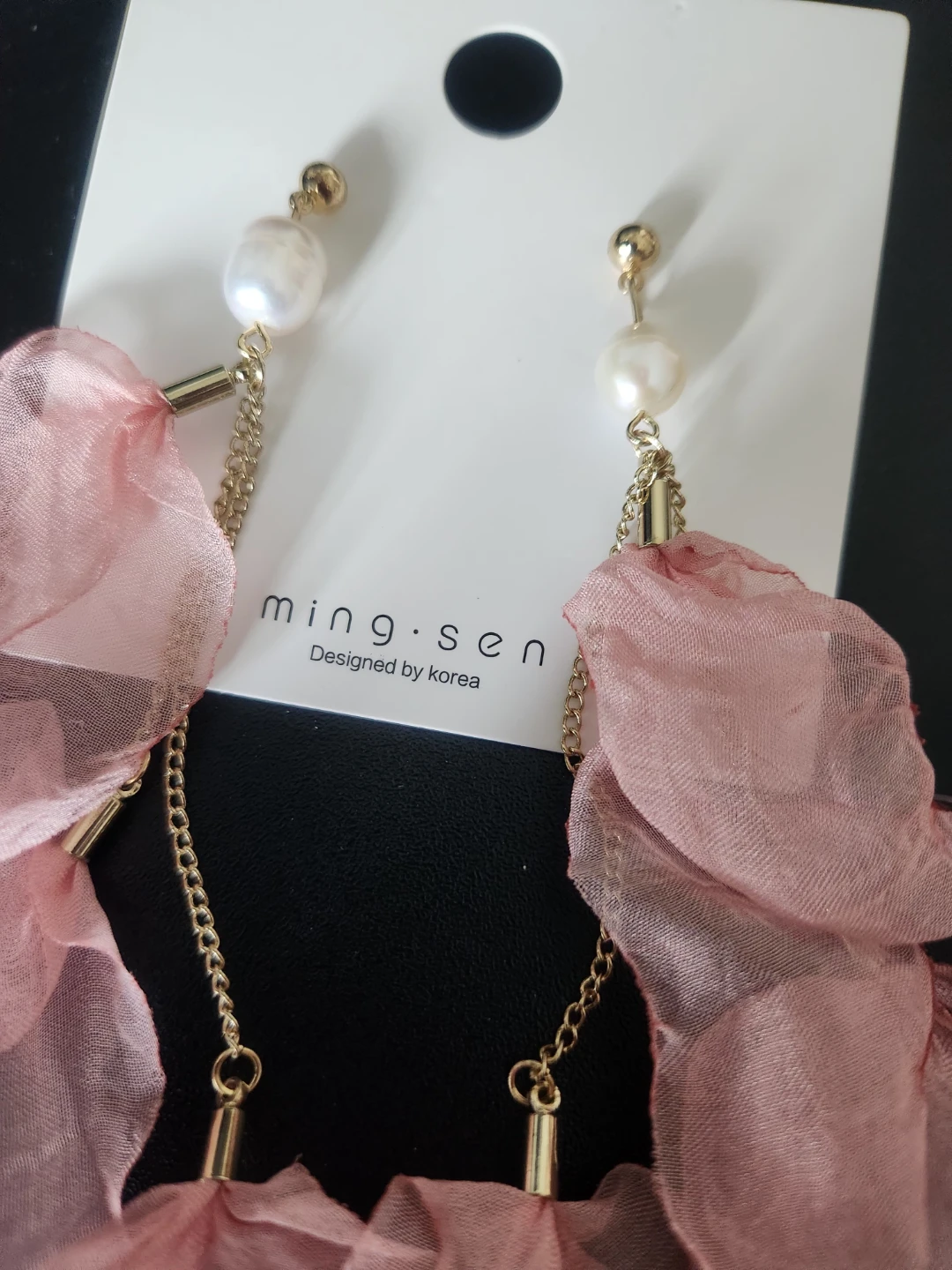 Ming.Sen Pink Fabric Flower Earrings - photo 4