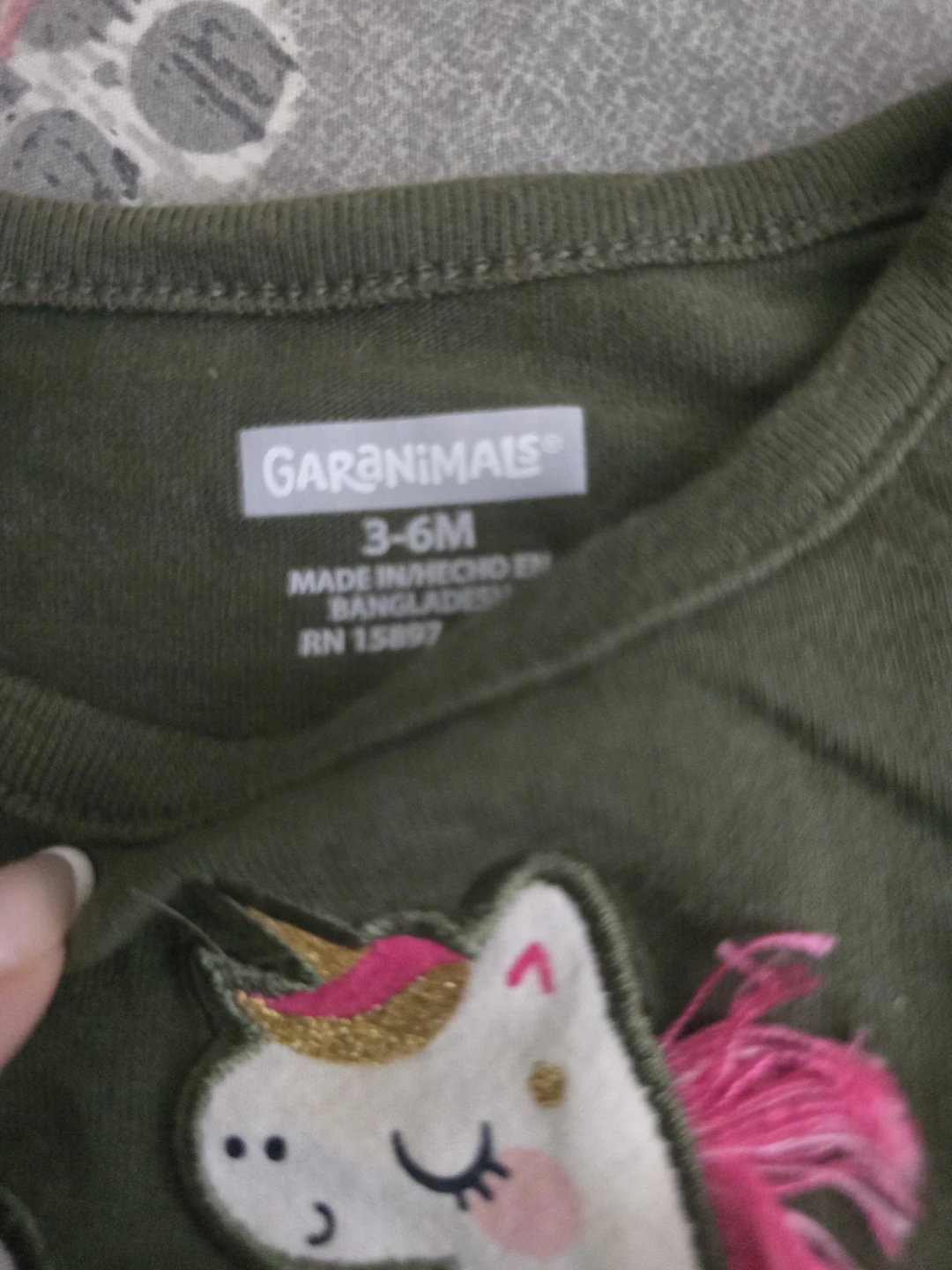 🏈Garanimals Olive Green Unicorn Onesie 3-6M - photo 2