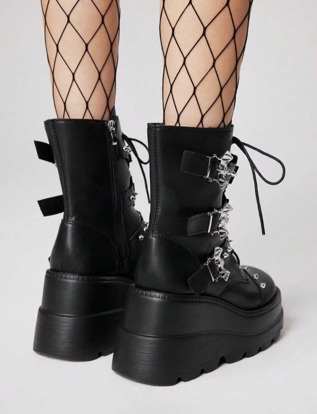 Black Punk Style Platform Ankle Boots - photo 4
