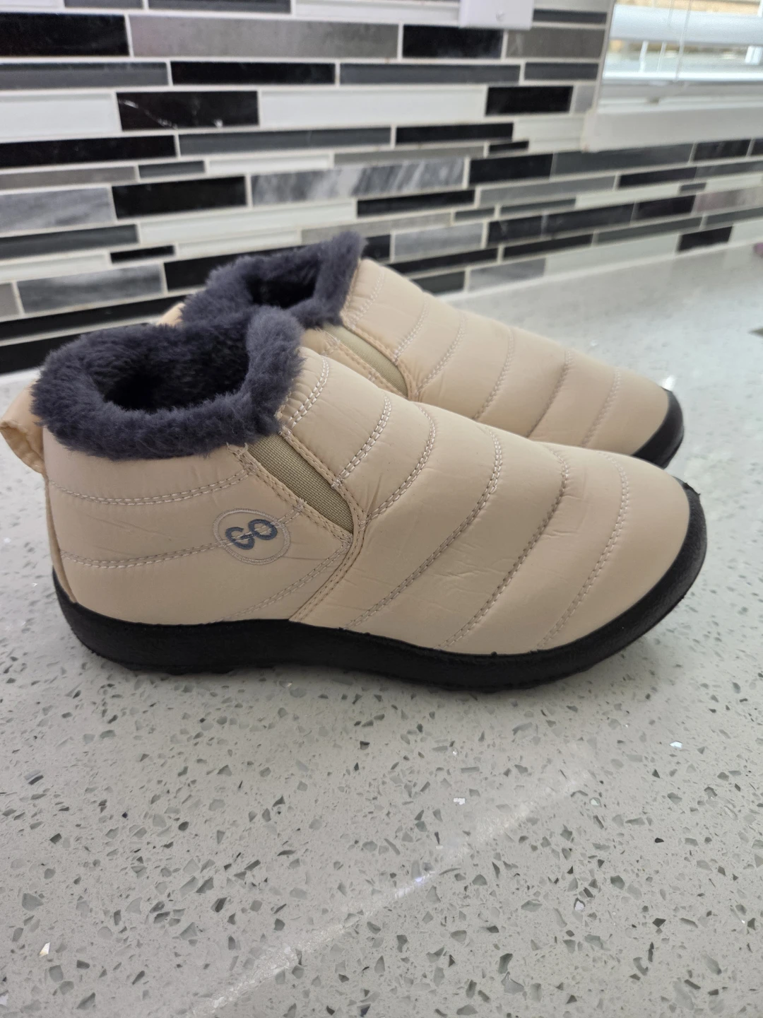 GO Brand Beige Quilted Slip-on Boots