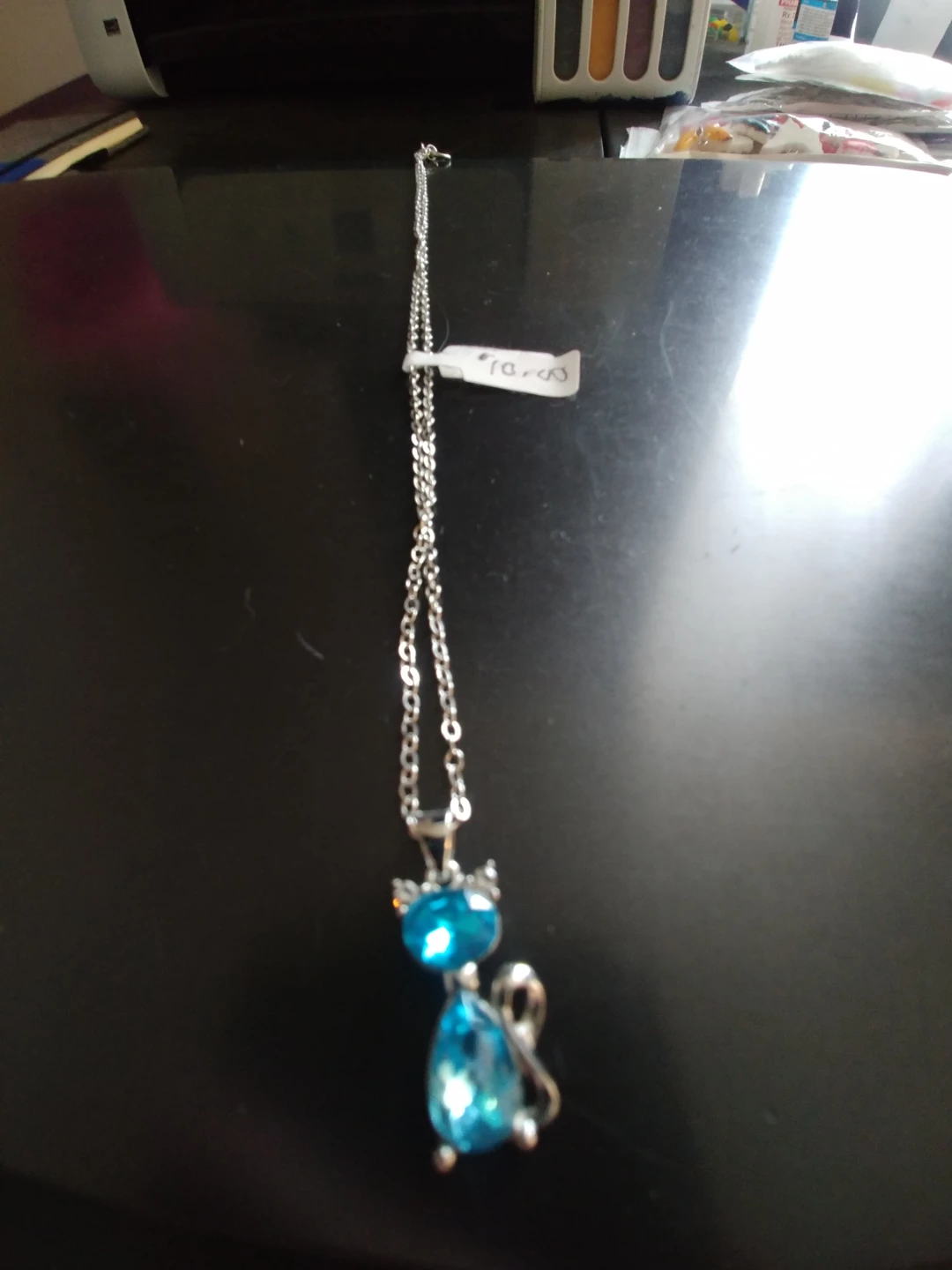 Blue Crystal Cat Pendant Necklace