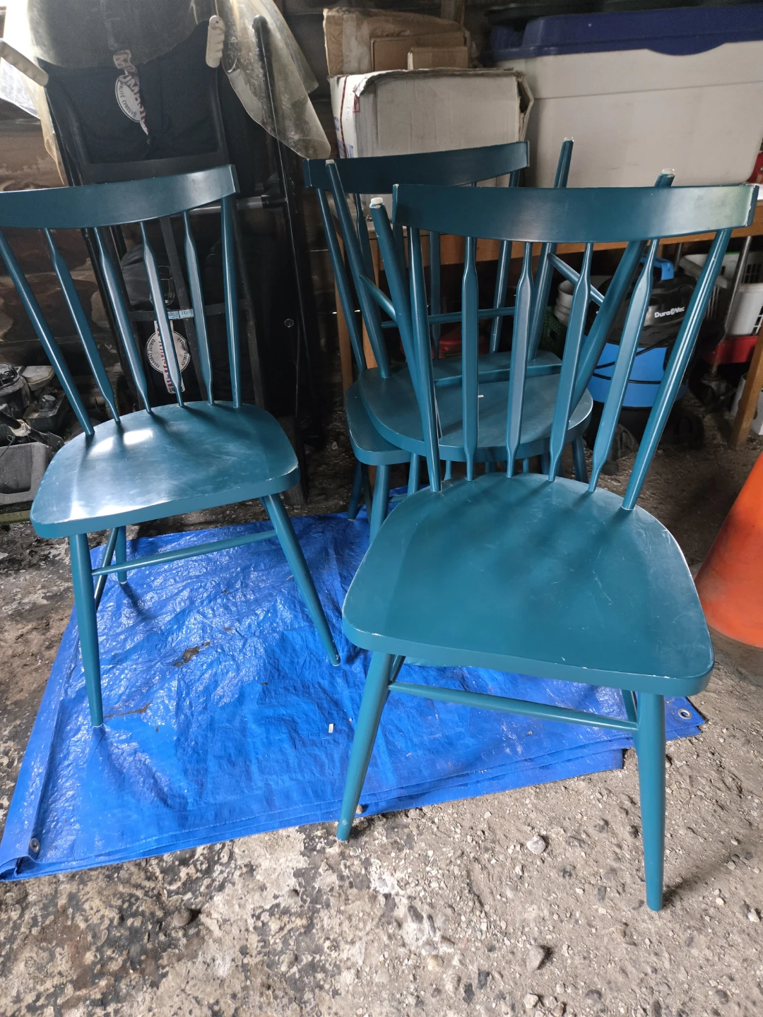 Set of 4 Teal Windsor-Style Dining Chairs