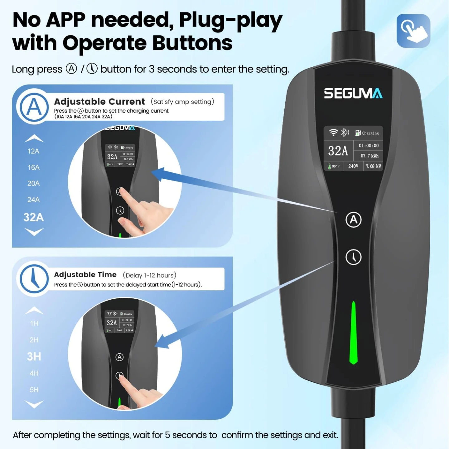 SEGUMA Level 2 EV Charger for Tesla, 32A - photo 3