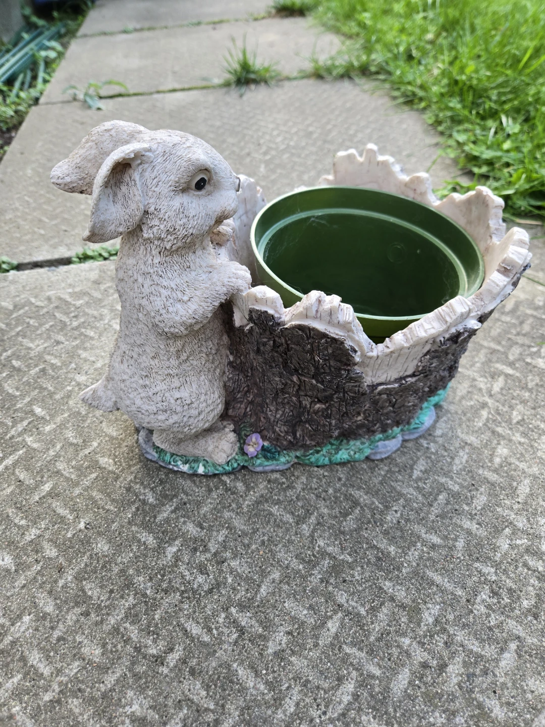 Decorative Bunny Tree Stump Planter - photo 2