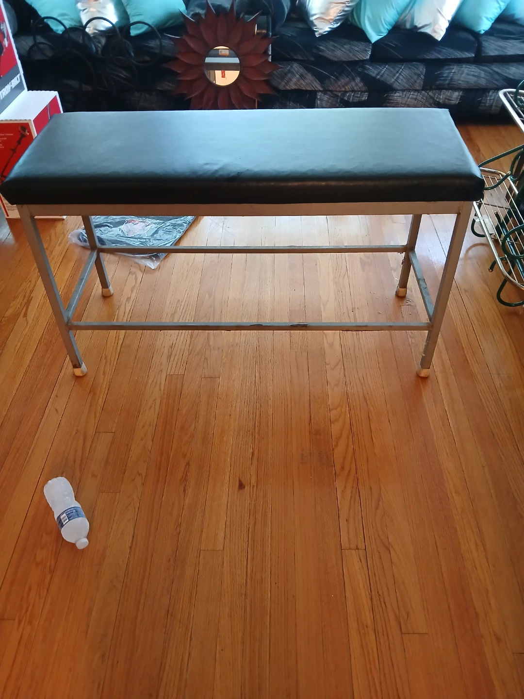 Black Padded Metal Bench