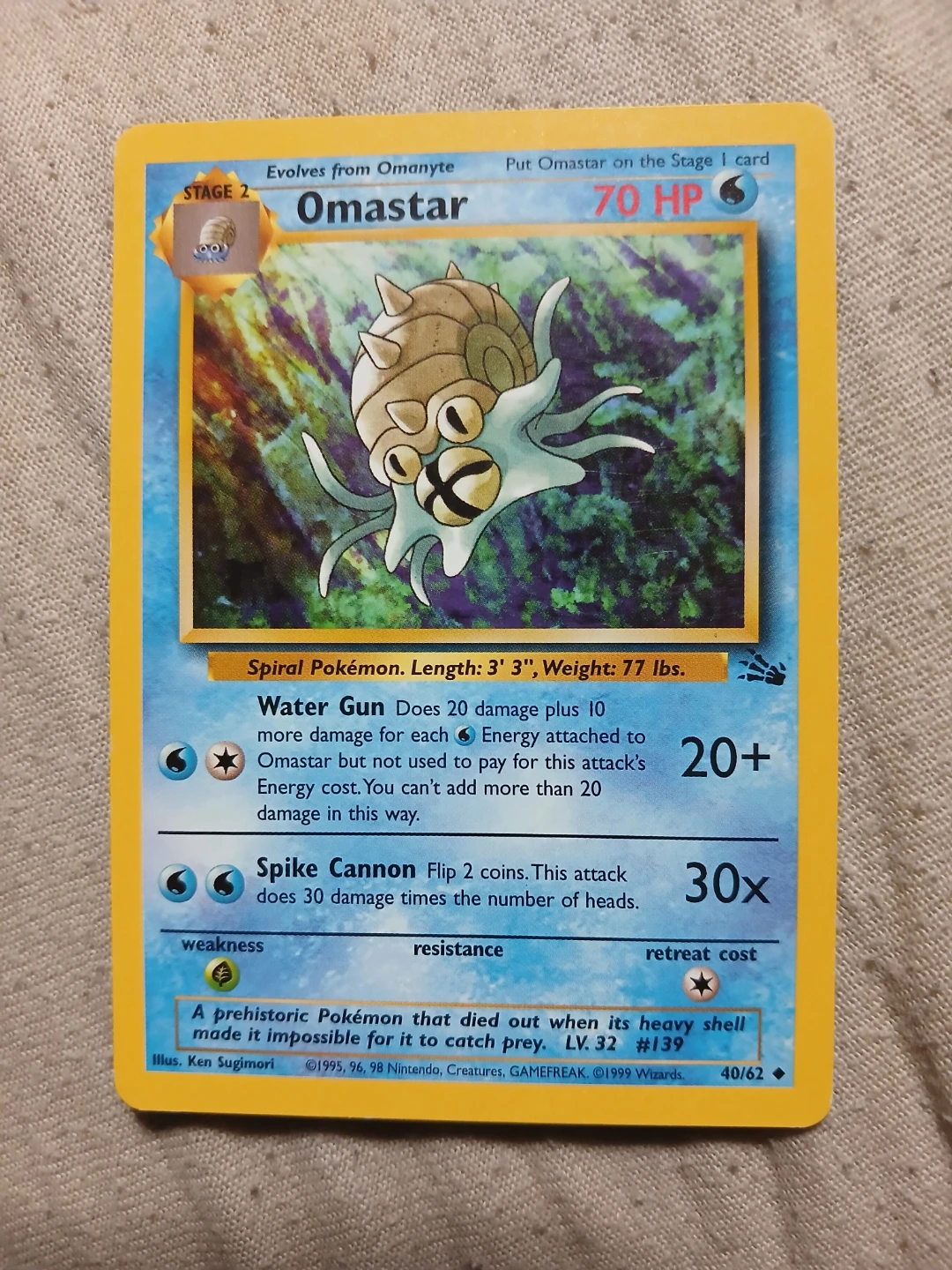 Omastar 40/62 1999 Pokémon Card