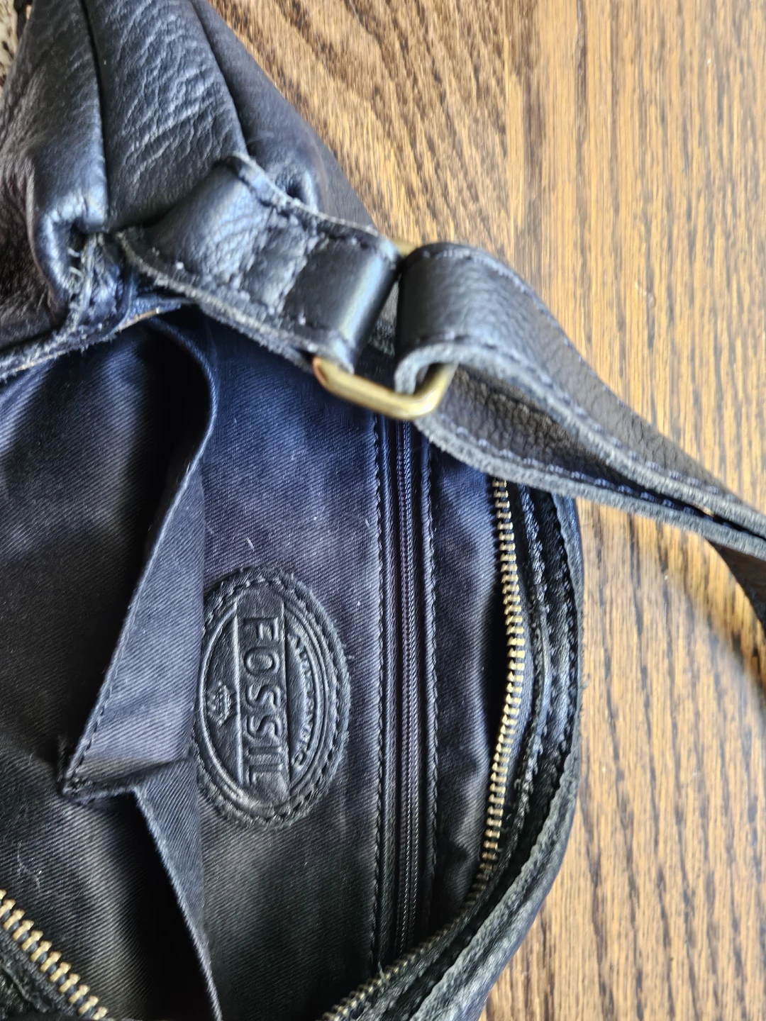 Fossil Black Leather and Animal Print Crossbody Bag - photo 3