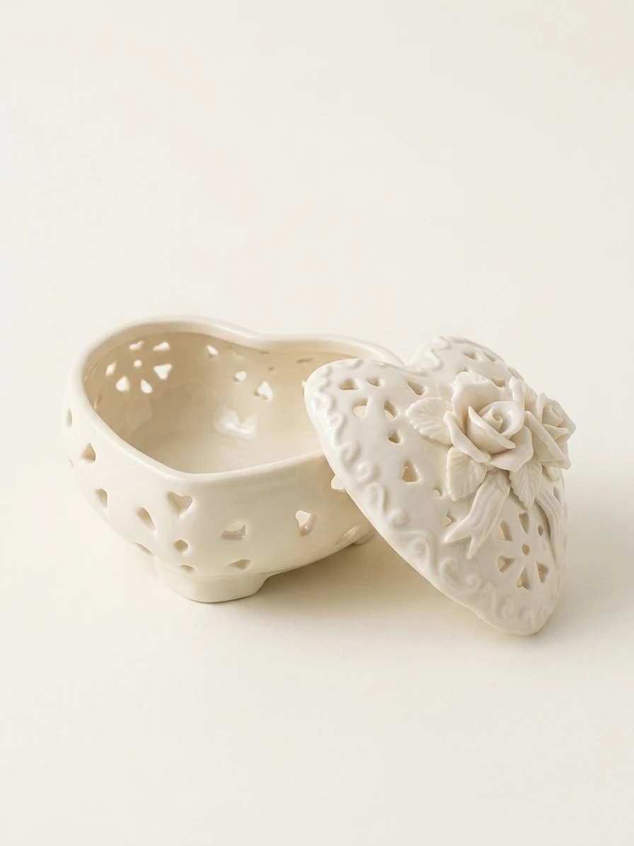 Vintage Heart Porcelain Jewelry Trinket Box | Coquette - photo 3