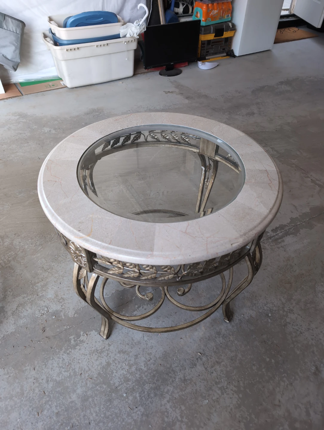 Two-piece Round Metal and Marble Coffee Table Set - photo 3