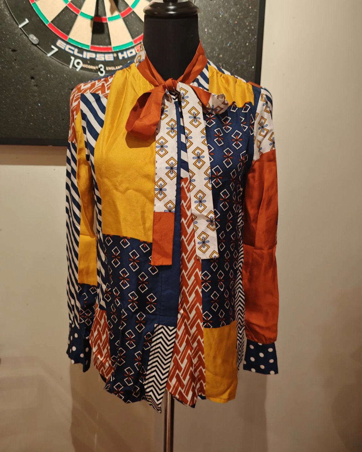 Tory  burch Patchwork Print Silk Blouse with Tie Neck - photo 5