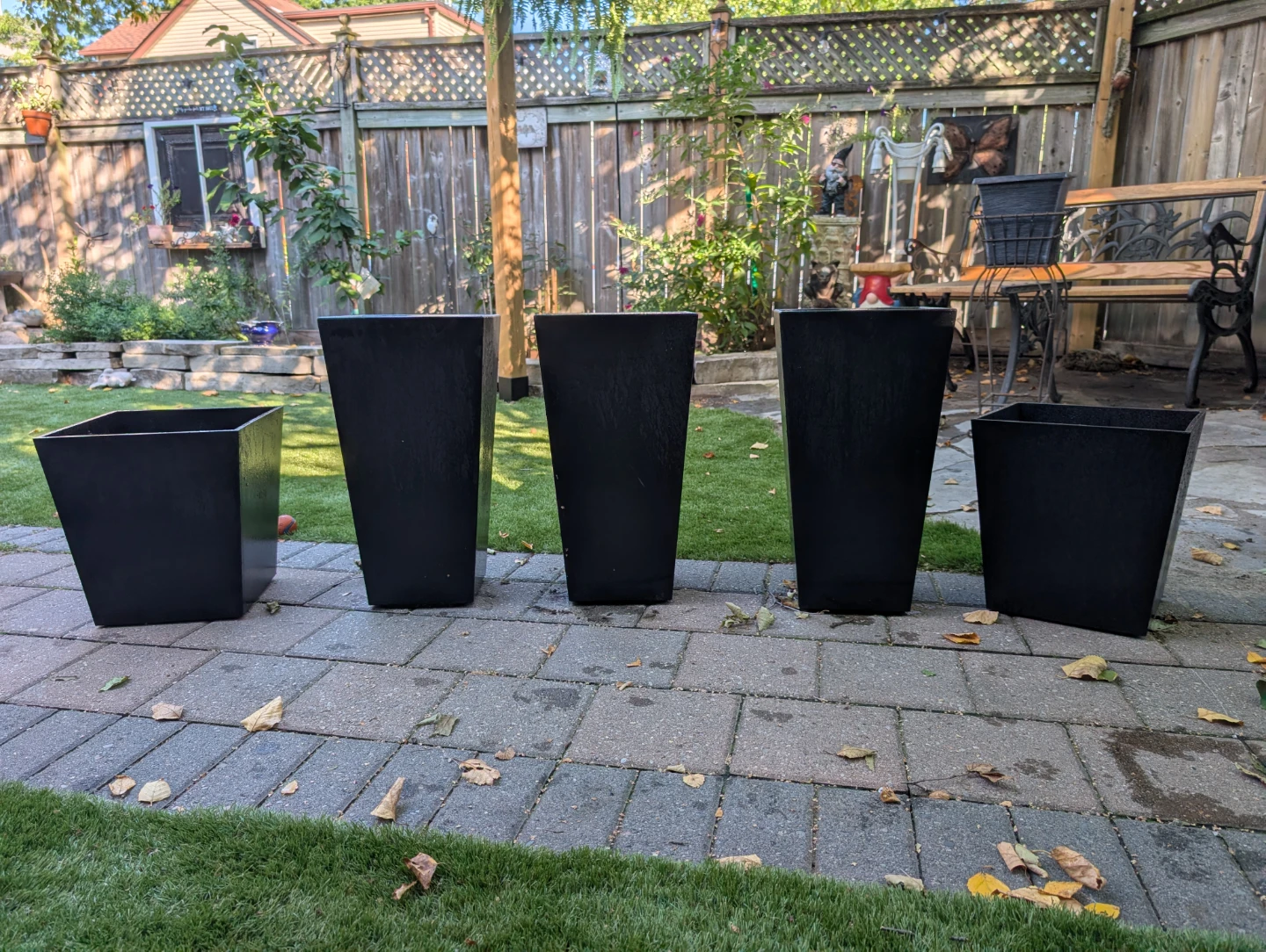 Set of 5 Black Tapered Planters (weather resistant)