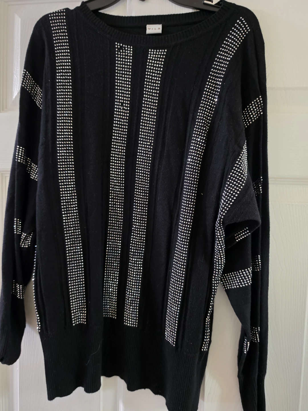 Vila black sweater with rhinestone stripes
