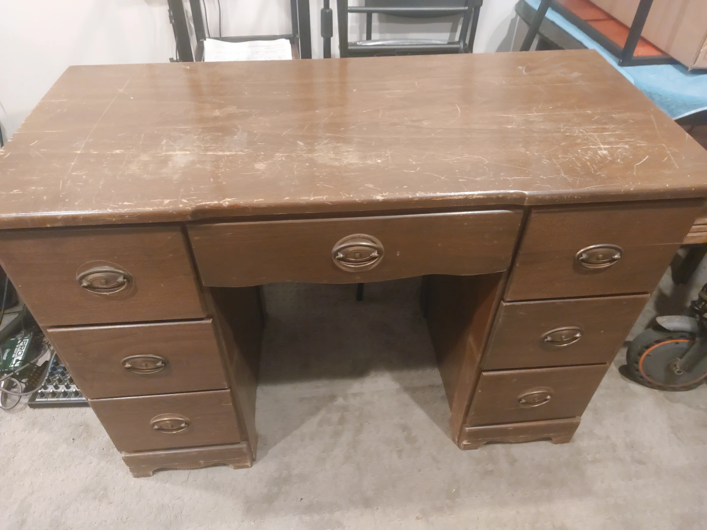 Vintage Wooden Desk with Drawers - photo 2