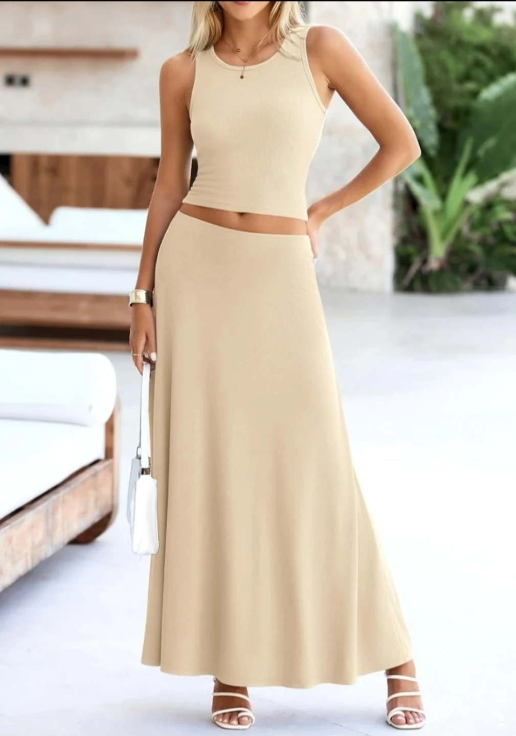 Ribbed Tank Top and Maxi Skirt Set