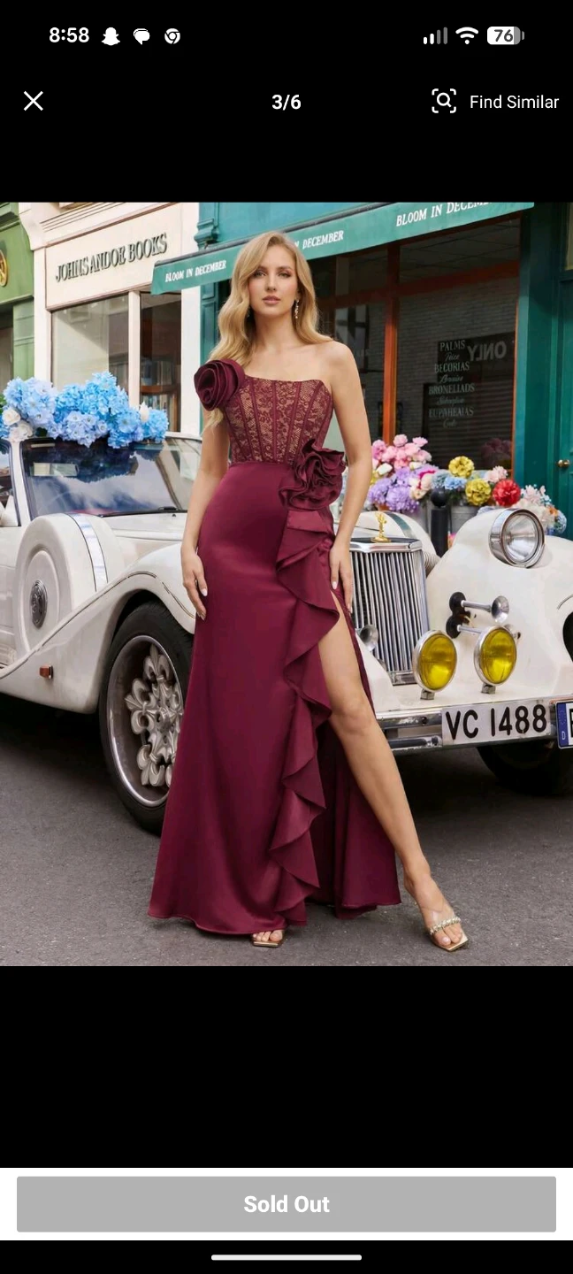 Burgundy Lace Corset Evening Gown - photo 4