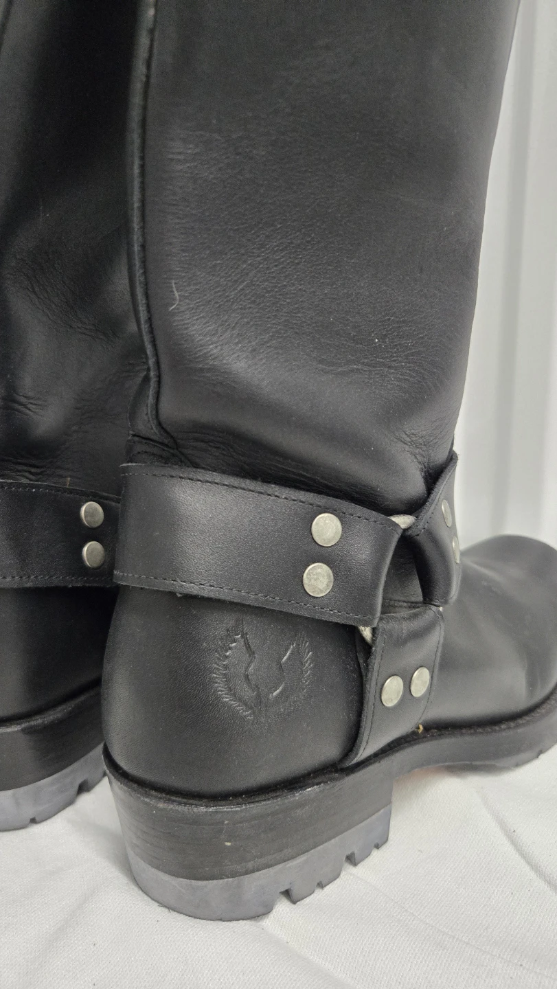 Embossy Men's Black Leather Harness Knee High Boots Square 9.5 - photo 4