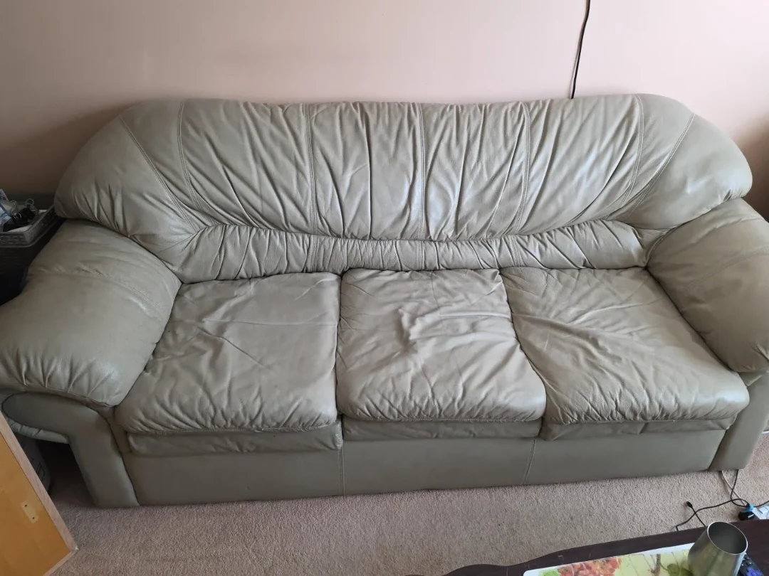 Light Grey Leather Three-Seater Sofa