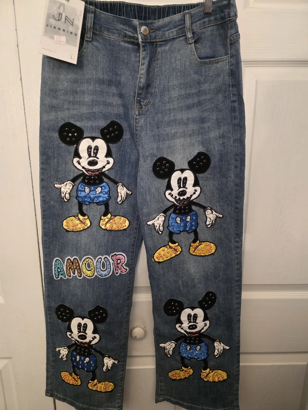 Jianning Mickey Mouse Embellished Jeans