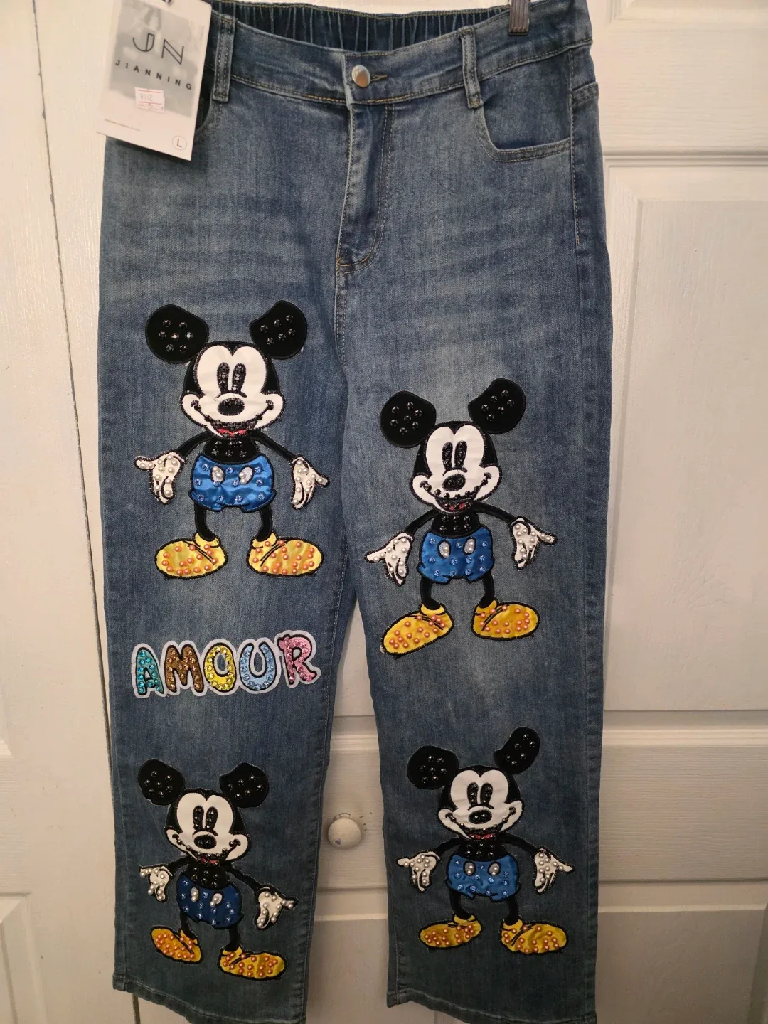 Jianning Mickey Mouse Embellished Jeans