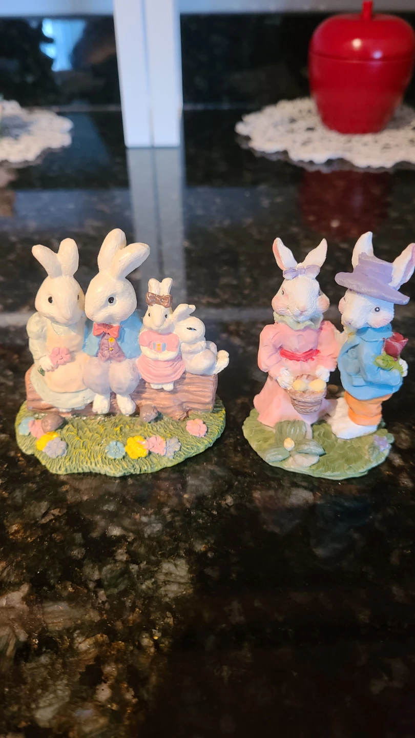 Two decorative Easter rabbit figurines