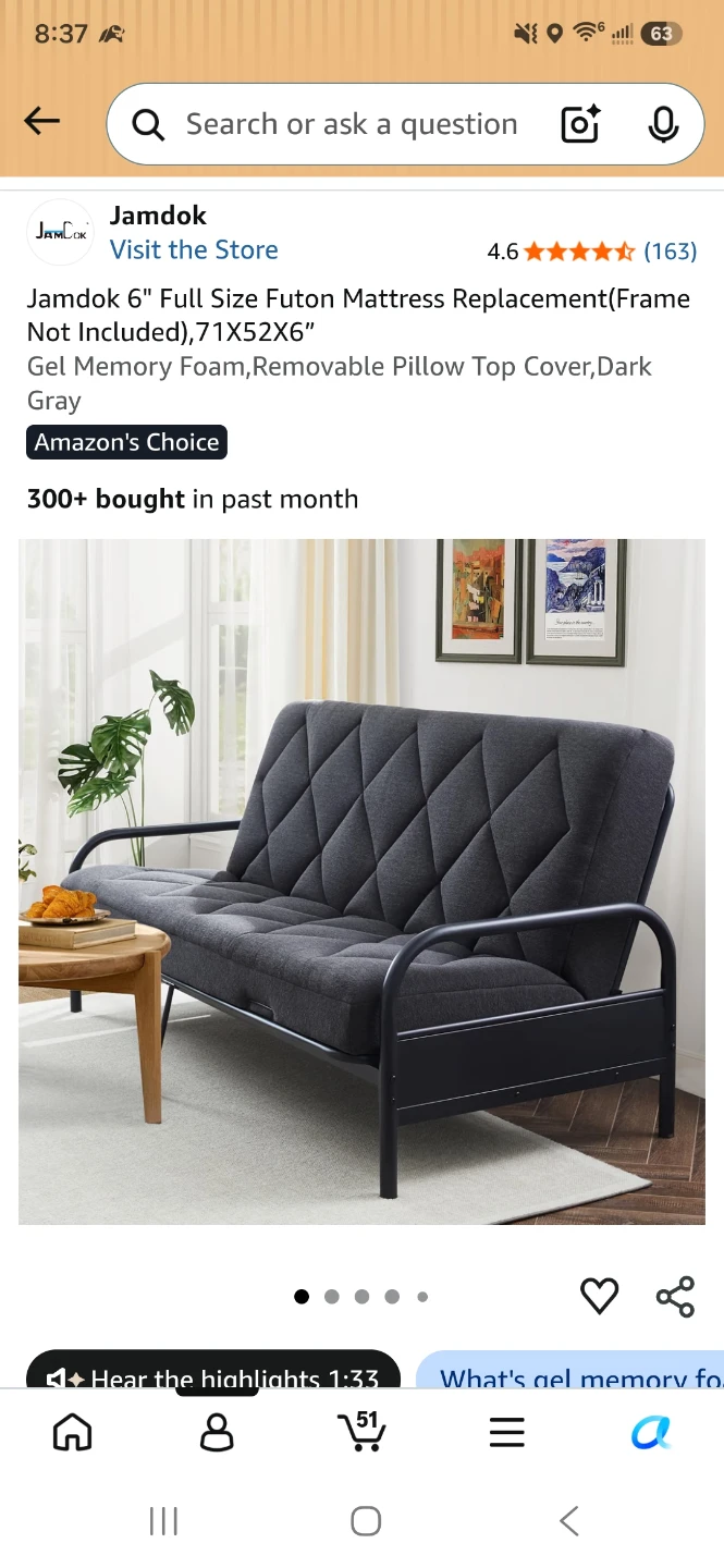 Jamdok 6" Full Size Futon Mattress  - Grey - photo 3