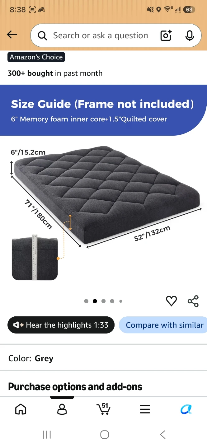 Jamdok 6" Full Size Futon Mattress  - Grey - photo 4