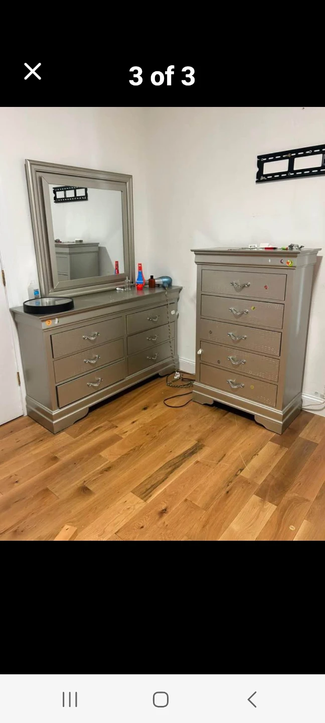 Silver Bedroom Dresser and Chest Set