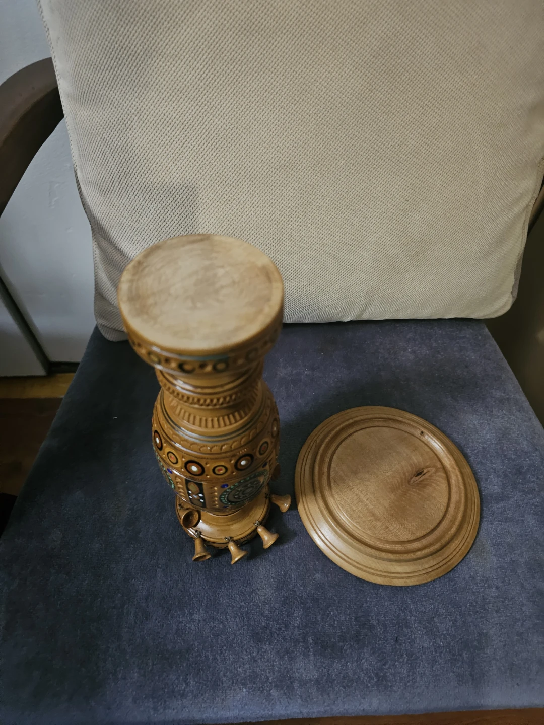 Vintage Ukrainian Hutsul HandCarved Wooden Vase Decorative Plate - photo 3