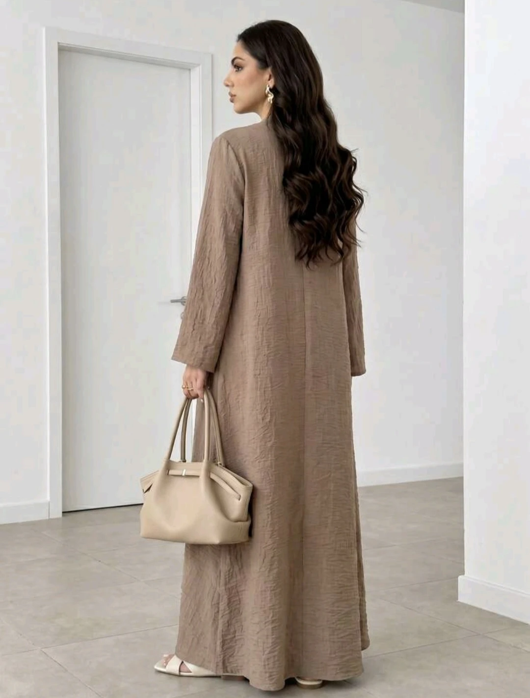 Brown Crinkle Abaya with Gold Buckle - photo 5