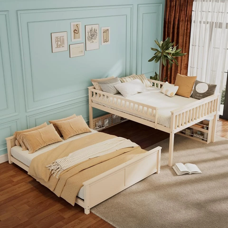 Wooden Full XL over Queen Bunk Bed with Shelves - photo 3
