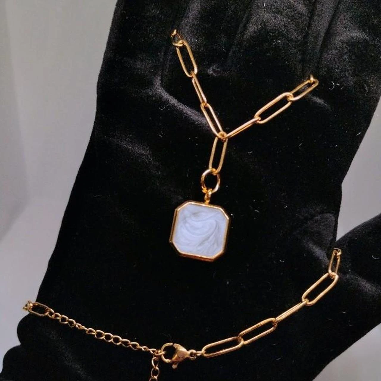 Black Gray Boho Pendant & Paperclip Necklace In Stainless - photo 3