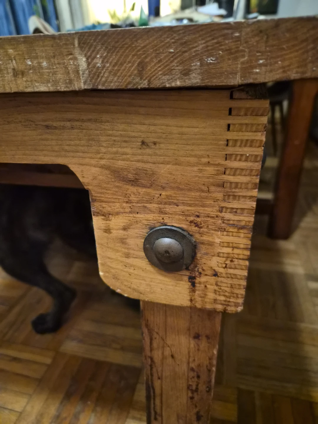 Vintage Solid Wood Butcher Block Side Table - photo 4