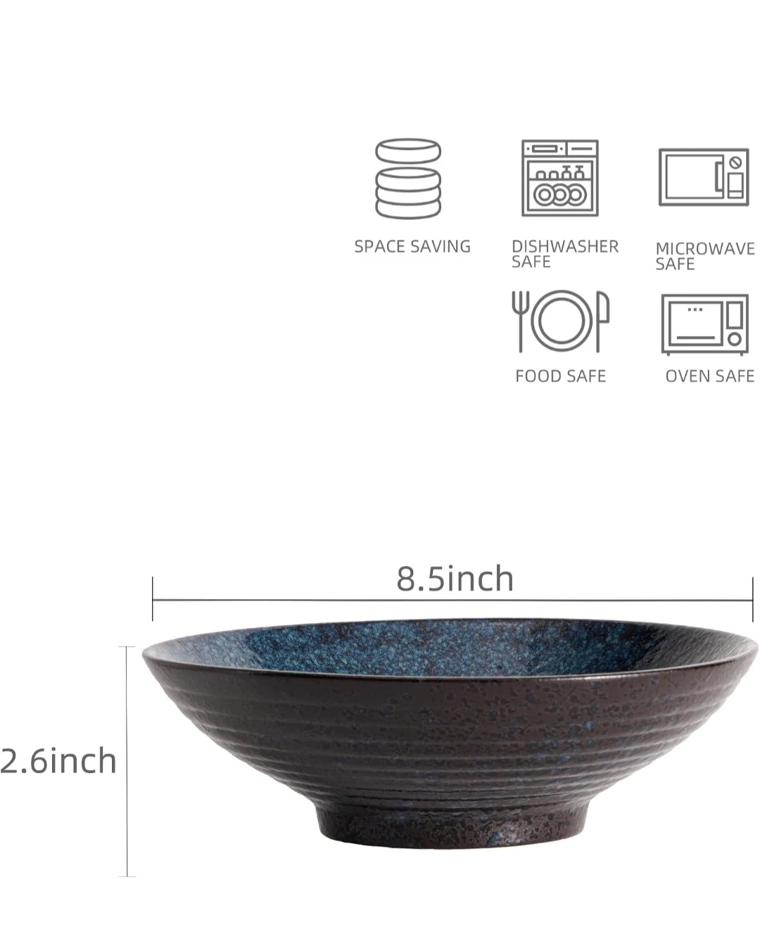 Uaral Ceramic Ramen Bowls - Nebula Blue, Set of 2 - photo 4