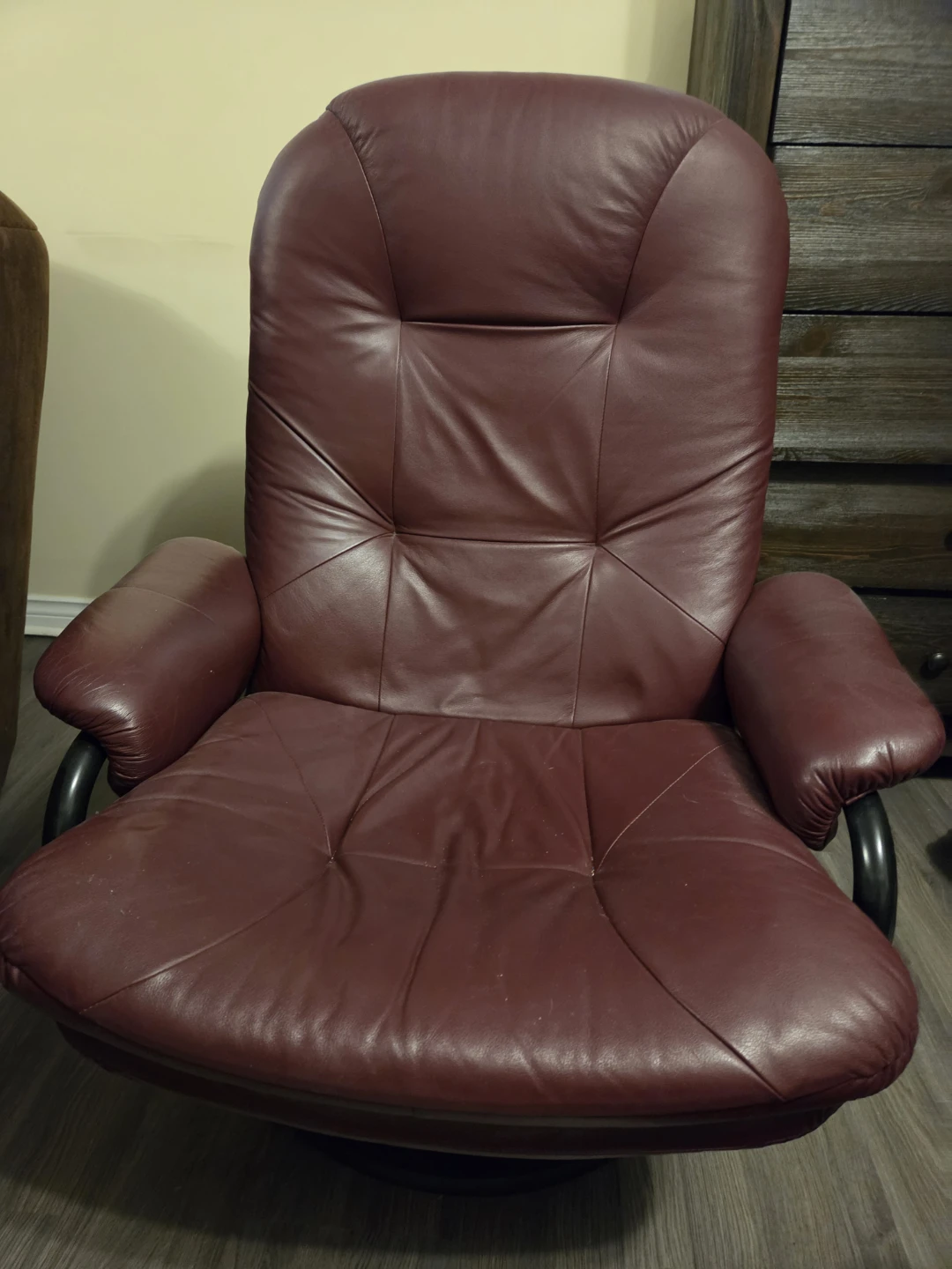 Burgundy Swivel Recliner Chair with Matching Ottoman